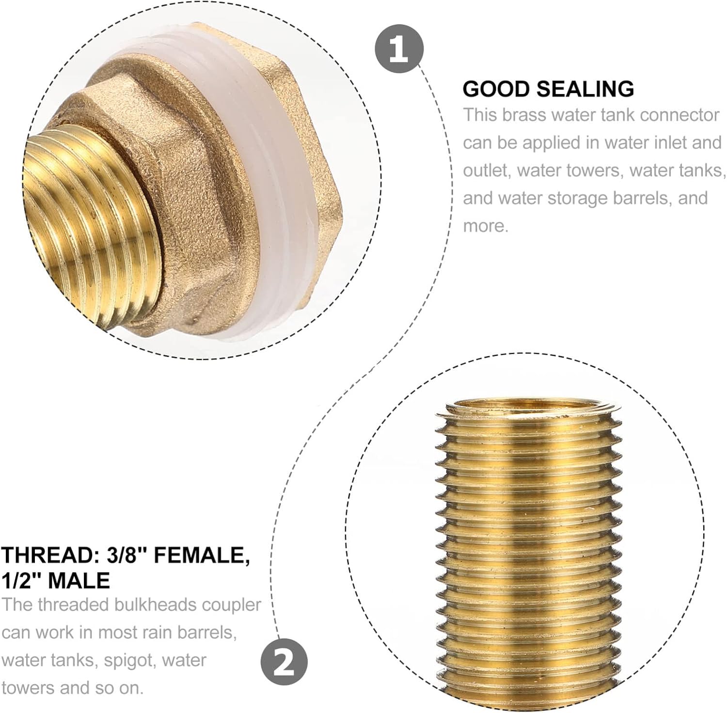 2pcs Brass Connector Garden Hose Repair Fittings Tank Coupling for Water Inlet Outlet