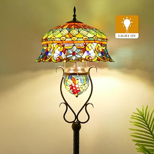 VirtueKing Tiffany Floor Lamp 18 Inch Wide Mother Daughter Style Stained Glass Standing Corner Light Floor Lamp Standing Lamp Antique Pole Corner Lamp for Living Room Bedroom Home Office Decor photo 2