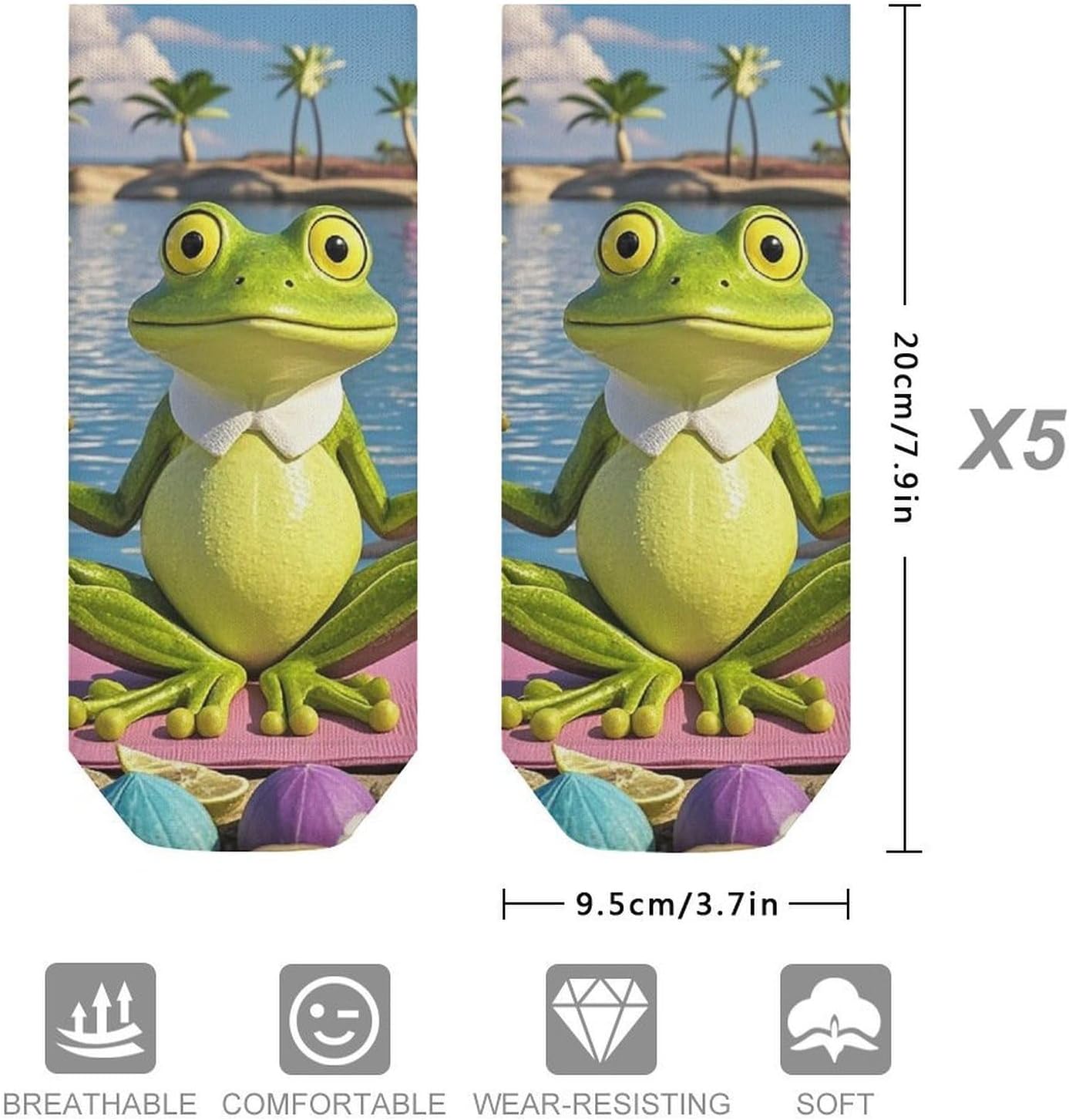 Funny Yoga Frog 5 Pairs Ankle Hiking Socks No Show Socks Breathable Running Low Cut Sock for Men Women