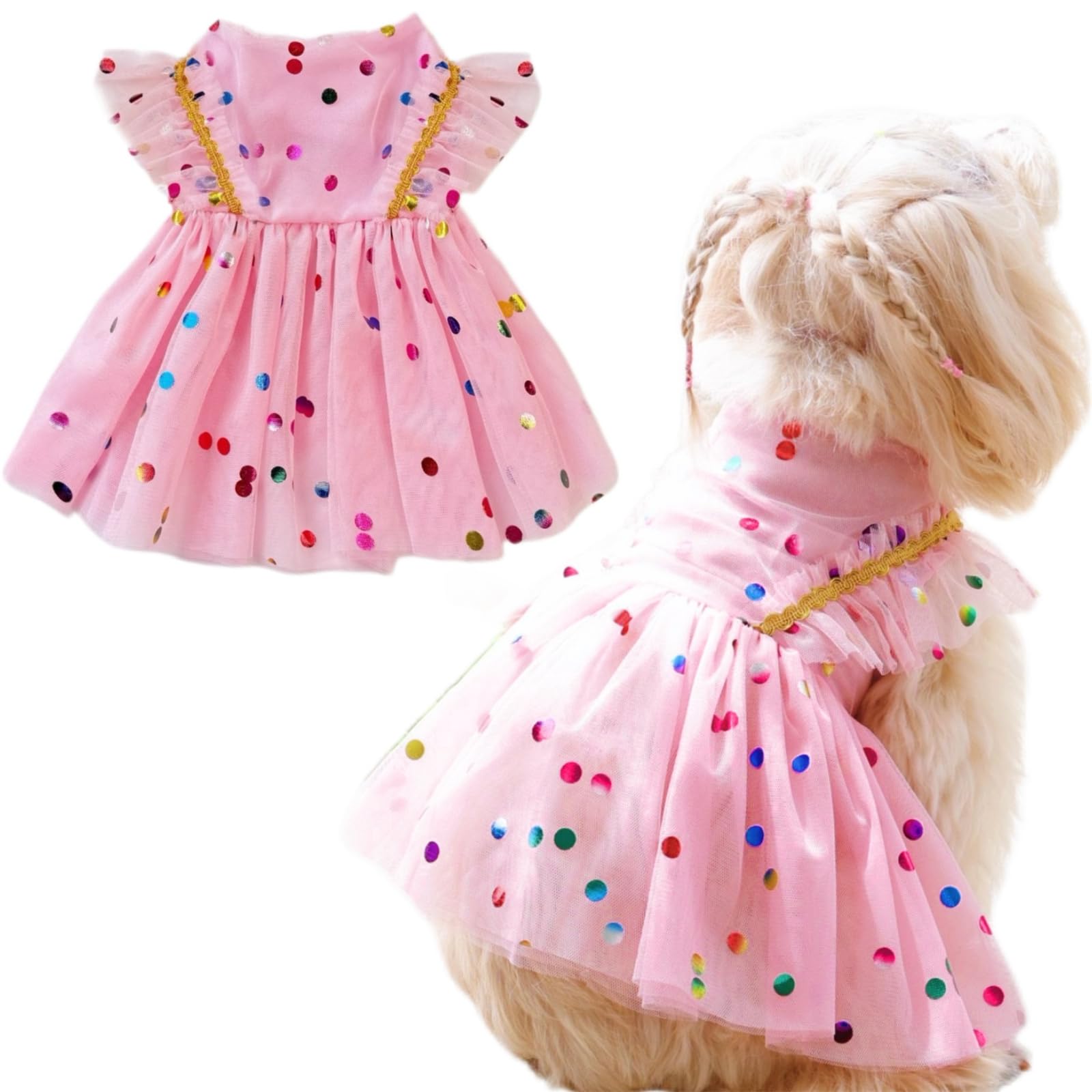 Yaopelky Small Dog Birthday Dress Sparkly Sequin Dog Cat Dress Puppy Tulle Dress Doggie Tutu Skirt Cat Outfit Pet Costume for Yorkie Teddy Chihuahua Clothes