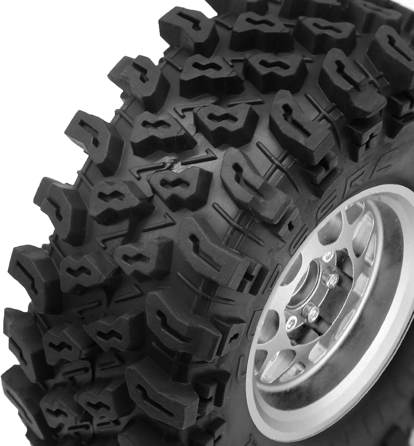REDSPIDER•2.2'' Metal Beadlock Wheels and Mud Terrain Crawler Tires Set（4PCS）2.2in RC Big Tire OD 5.35in for 1/8 1/10 RC Crawler Car Upgrade KM5 YK4082 YK4083 SCX10 RBX10 RR10 TRX4 TRX6﻿ (Silvery)
