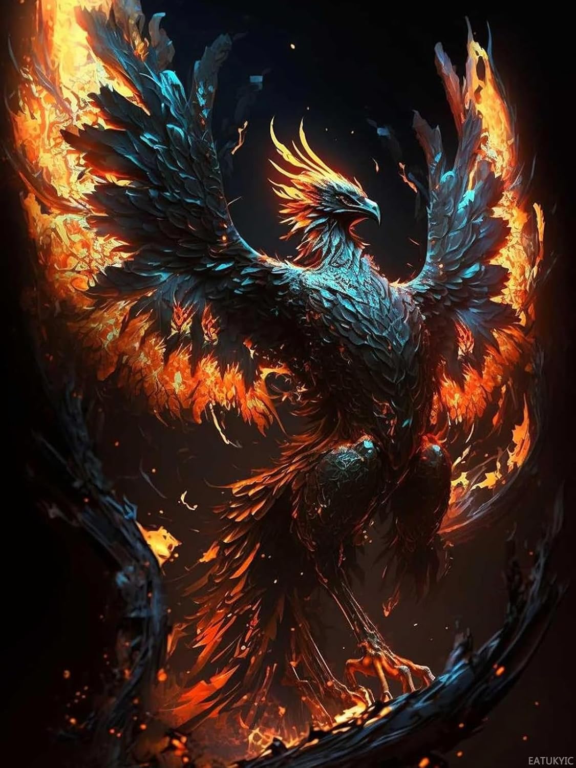 EATUKYIC Fire Phoenix 5D Adult Diamond Painting Kit, Ancient Beasts Full Diamond Crystal Crafts Animal, Gemstone Art Paintings Home Wall Decoration 12x16 inch