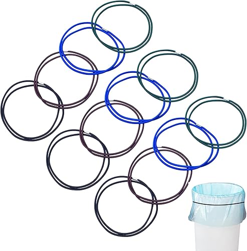 12 bandas de basura, color negro, azul, verde, marrón, se adaptan a botes de basura de 13 a 30 galones, bandas de basura, lazo elástico para botes