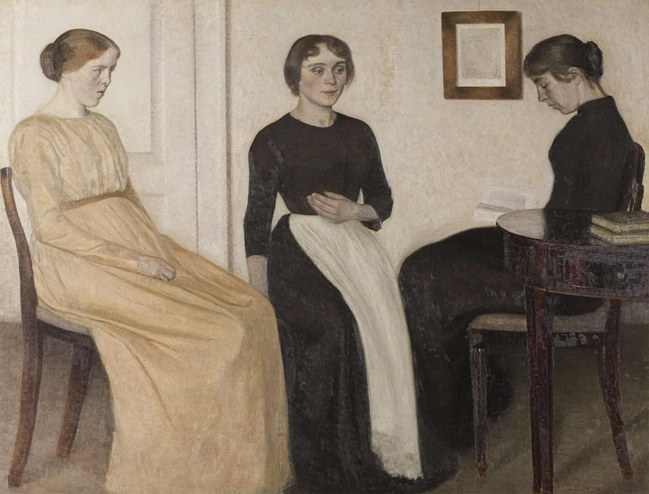 ARTXLXXBN Famous Art Print Poster Vintage Wall Art Three Young Women by Vilhelm Hammershøi Canvas Art Poster for Home Decor 60x90cm