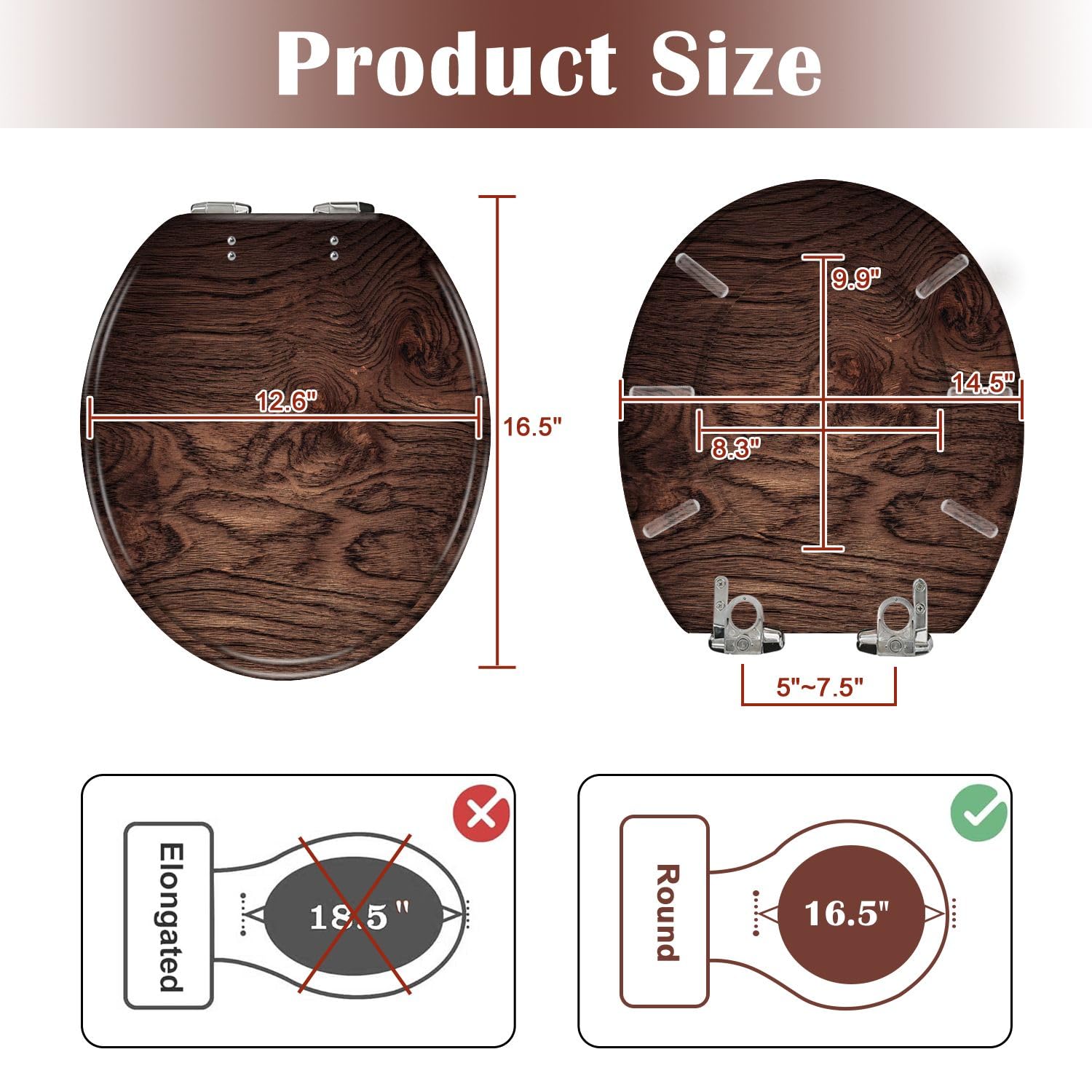 Asiento de inodoro de resina de madera oscura para baño