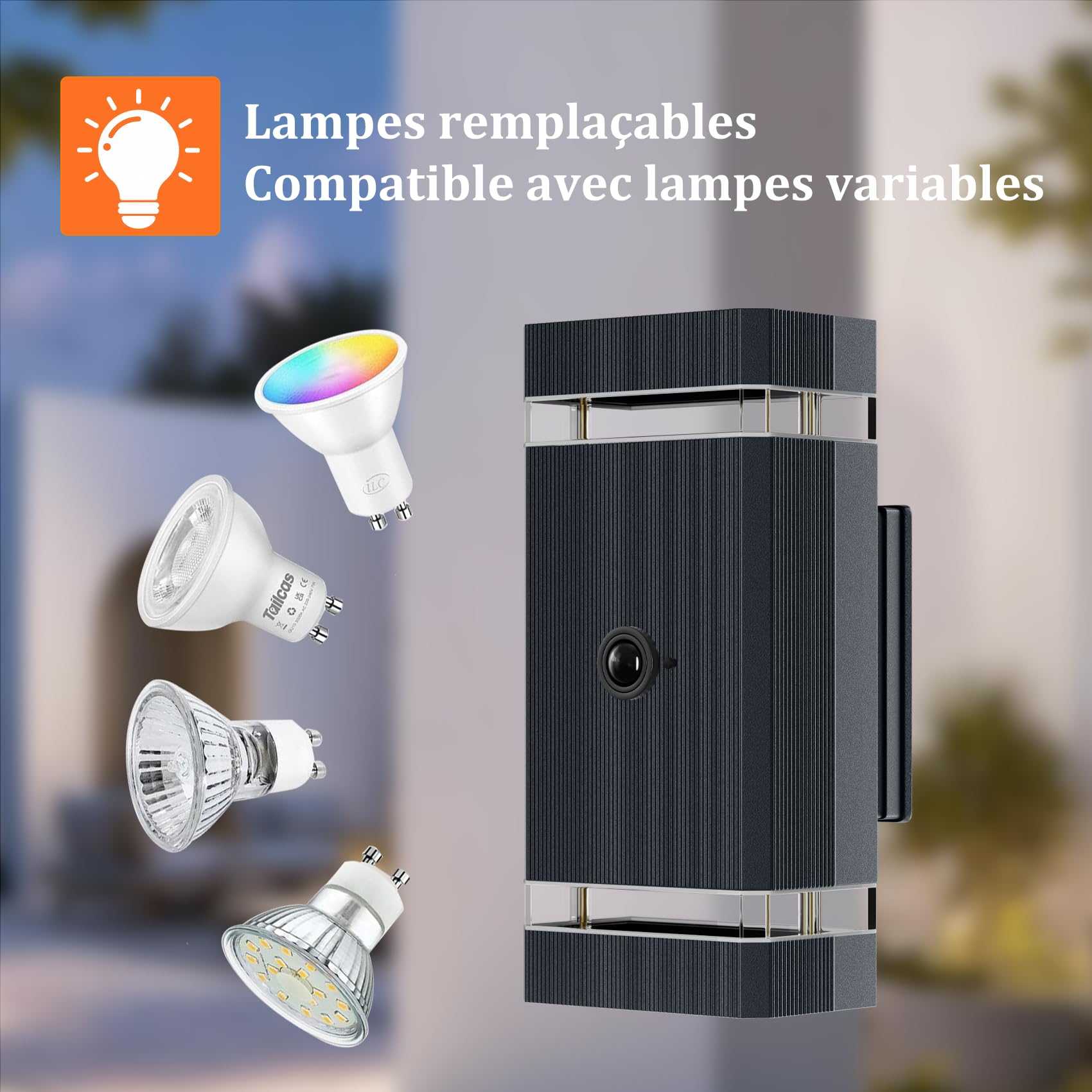 Aipsun Lampe Extérieure avec Détecteur de Mouvement, Applique Murale Led Gu10 avec Détecteur de Mouvement pour Éclairage Extérieur et Intérieur, Applique Murale à Lumière Haut et Bas, IP65,Anthracite