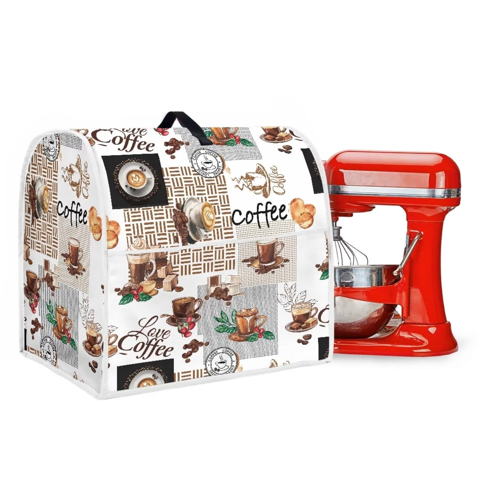 Stand Mixer Cover Mixer Cover Dust Cover with Front Pockets Coffee Pattern Kitchen Small Appliance Cover for 6-8 Quart Mixers Decor Dust Protection Food Processor Cover