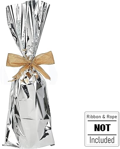 Miniatura 2 de MT Products Bolsas de regalo metálicas de Mylar color vino platarojo para botellas, ideal para un tirador de vino (25 piezas)
