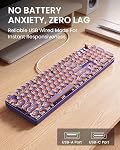 EWEADN Typewriter Style Mechanical Gaming Keyboard, Wired Mechanical Keyboards,104 Keys Backlit LED Keyboards, Media Control Knob, Wired Keyboard Pink Switch-Purple