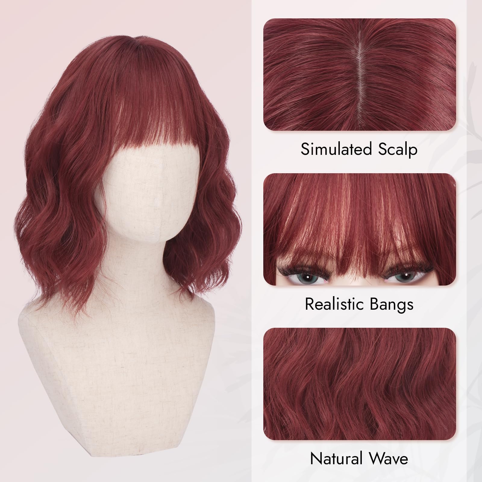 RUWISS Parrucca Corta Bob Ondulata con Frangia, 35 cm Parrucche Donna Bianco Parrucca Ricci Ondulati Parrucca Breve Sintetica per Cosplay Feste Uso
