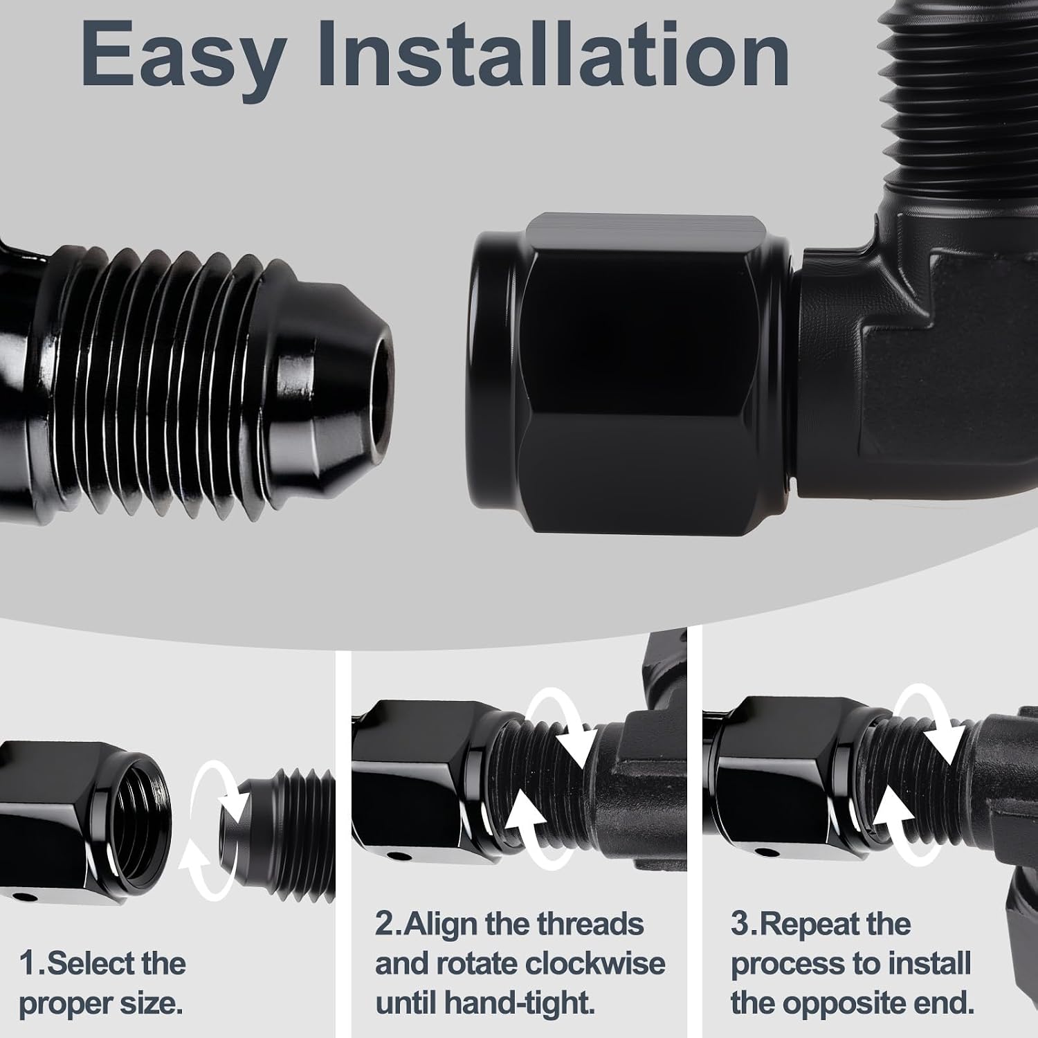 4AN Male to 4AN Female 90 Degree Swivel Brake Line Fitting, Black Automotive Accessories Hard Aluminum Hex Anodized Connector for Vehicle Fuel Oil Line Modification