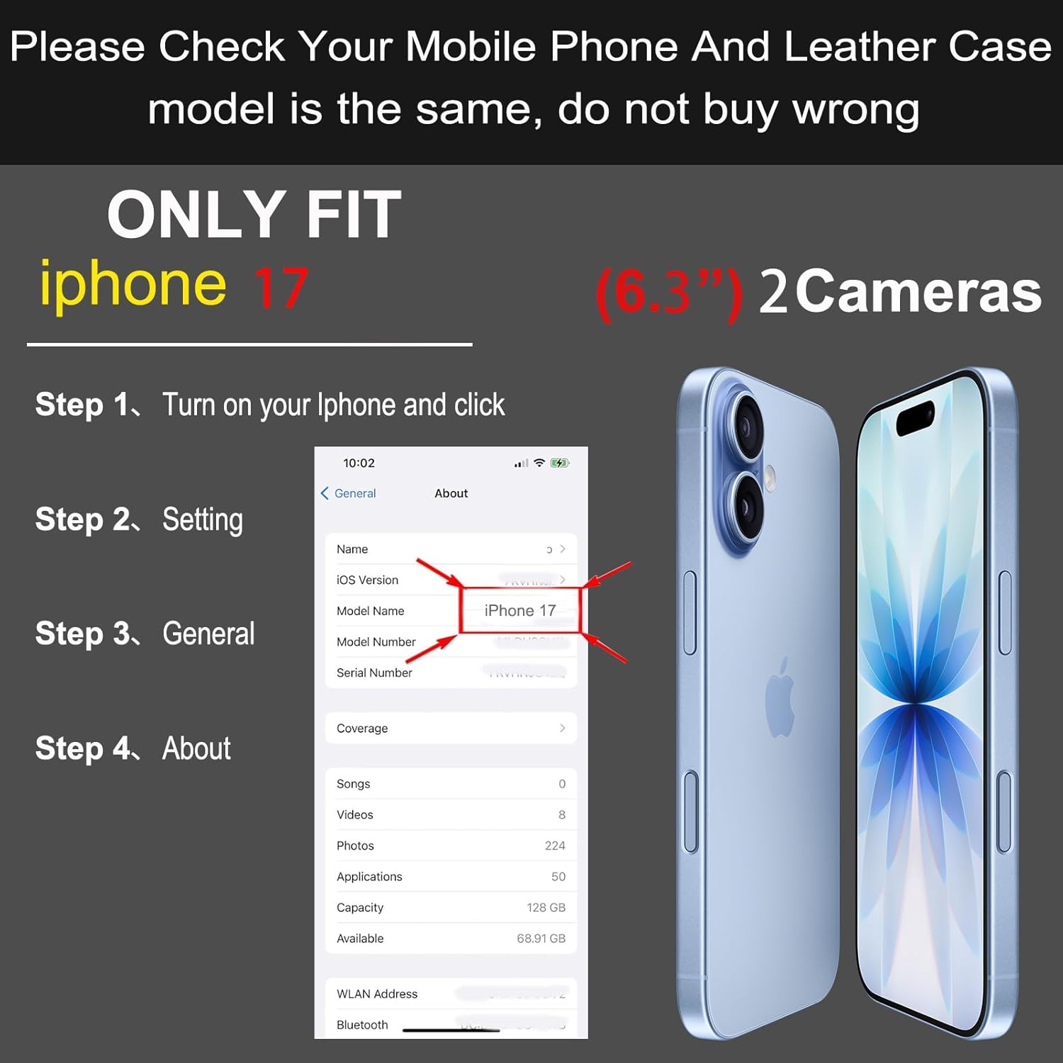 Genuine Leather Wallet Case for iPhone 17 | 2-in-1 Magnetic Detachable Flip Folio Cover with Card Slots, RFID Blocking, Shockproof Protection,Brown