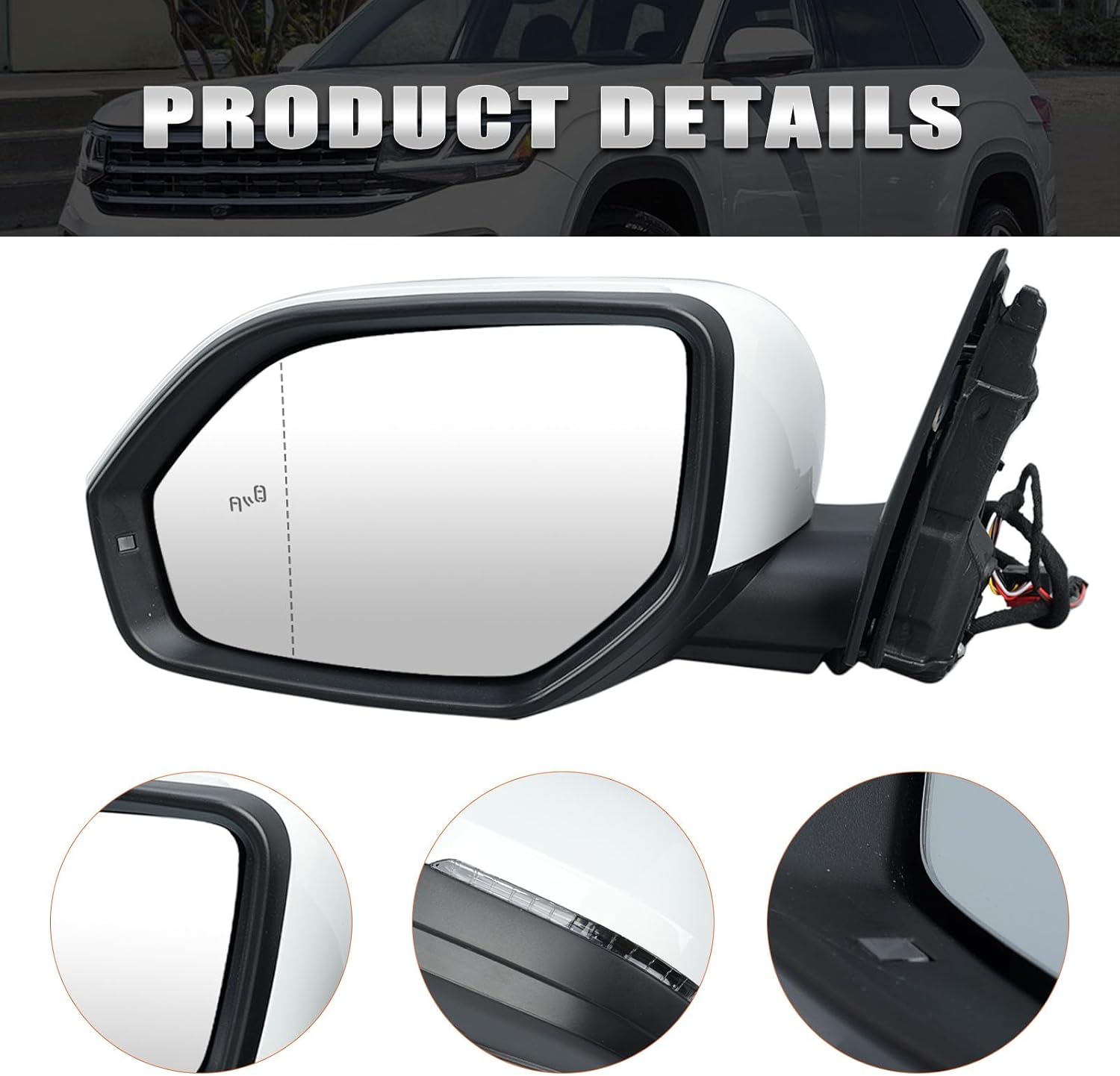 Left Driver Side Mirror Compatible with Volkswagen Atlas Teramont 2018 2019 2020 2021 2022 2023 2024 Electric with Turn Signal Light Heated with Blind Spot Detection (6+2 Pins White）