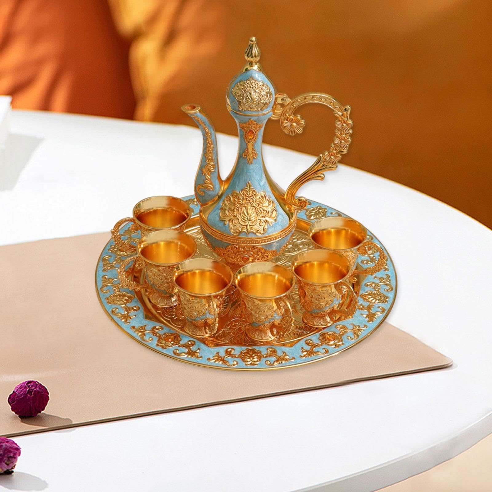 Yajuyi Service à Thé Turc, Comprenant Une Théière, Un Plateau à Café et Six Tasses. Idéal comme Cadeau pour Un Anniversaire, Un Mariage Ou Toute Autre Occasi, Bleu Clair