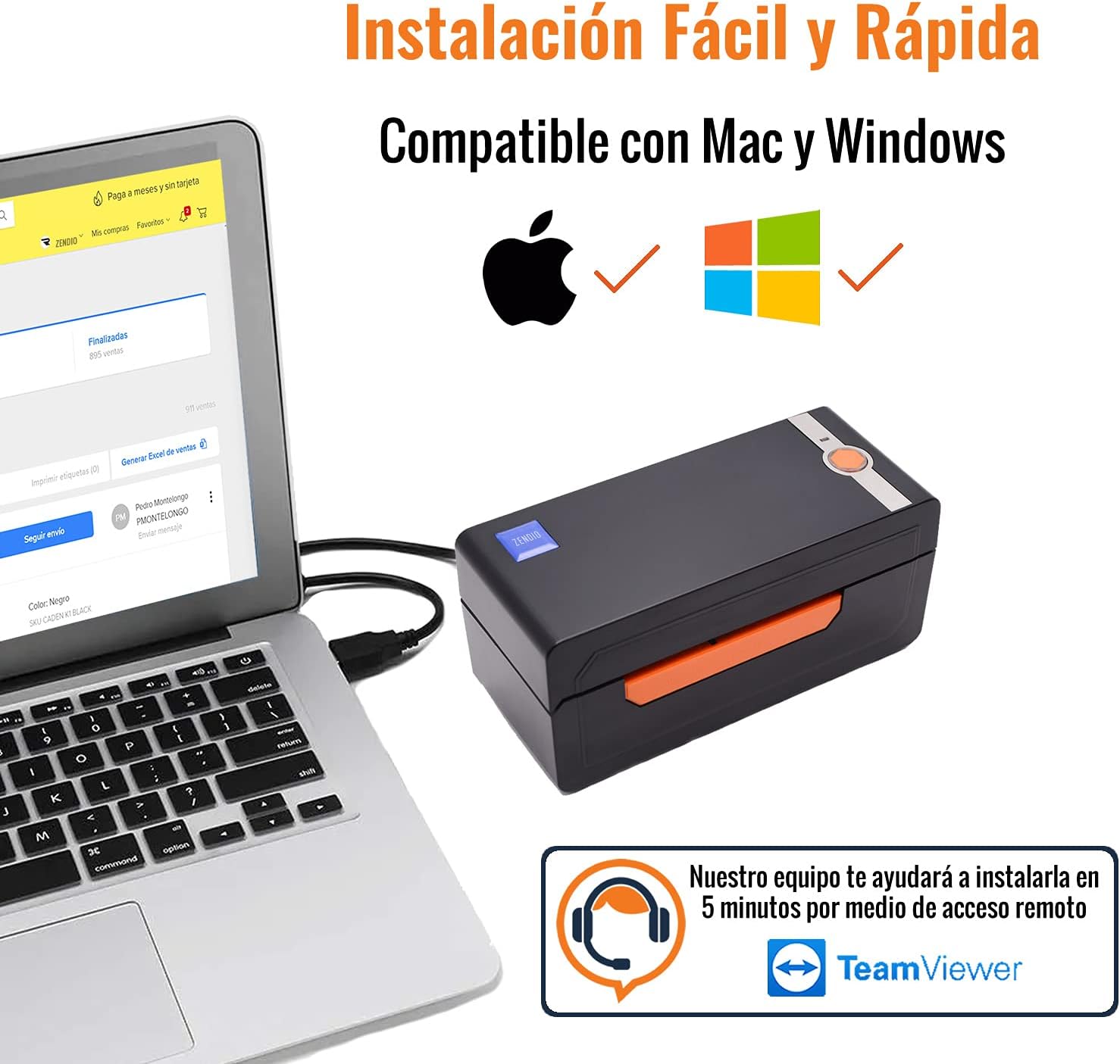 ZENDIO Impresora Térmica de Etiquetas de Alta Velocidad - Compatible con  Guías de Envío Amazon, MercadoLibre, Shopify, Etsy, FedEx, DHL - Impresora  de Códigos de Barra - Compatible con Windows y Mac :