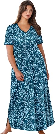 Dreams & Co. Plus Size Petite V-Neck Short Sleeve Maxi T-Shirt Lounger