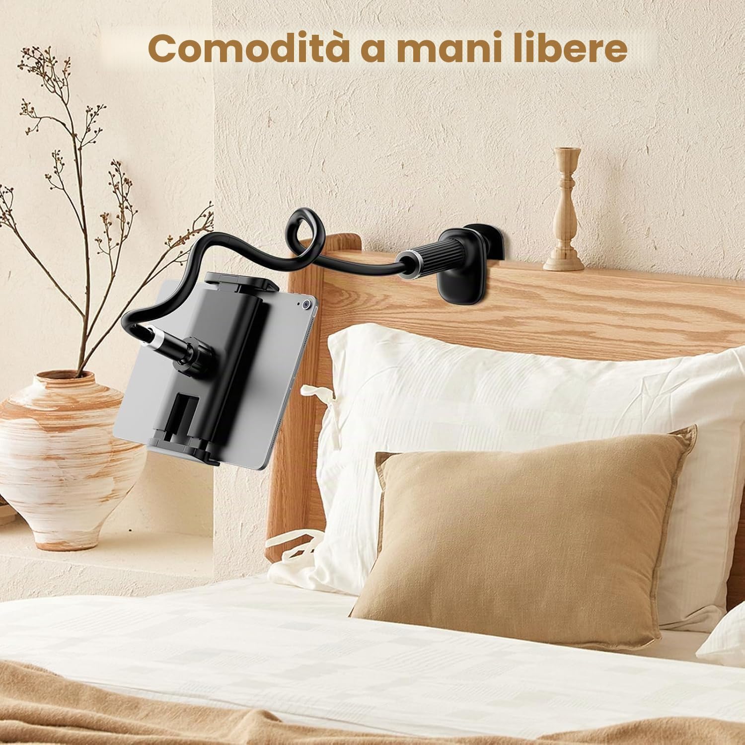 Supporto Tablet e Cellulare per Letto Regolabile Collo Oca Nero - per iPad/iPhone/Nintendo Switch/Kindle