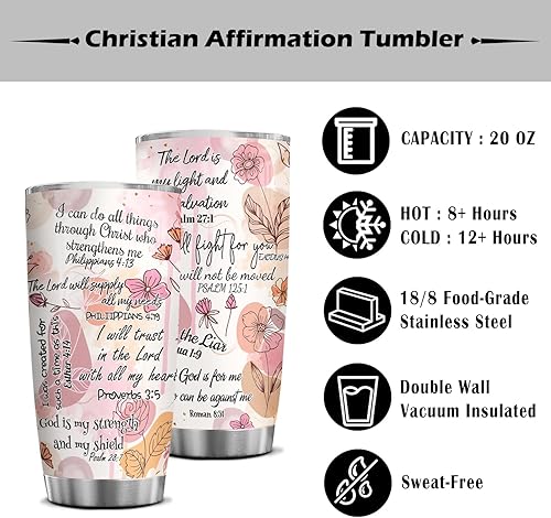 Miniatura 7 de 4LIEUBASMI Christian Gifts for Women Affirmation 20oz Stainless Steel Tumbler Christian Women of Faith for Christmas Valentines Secret Sister Gifts