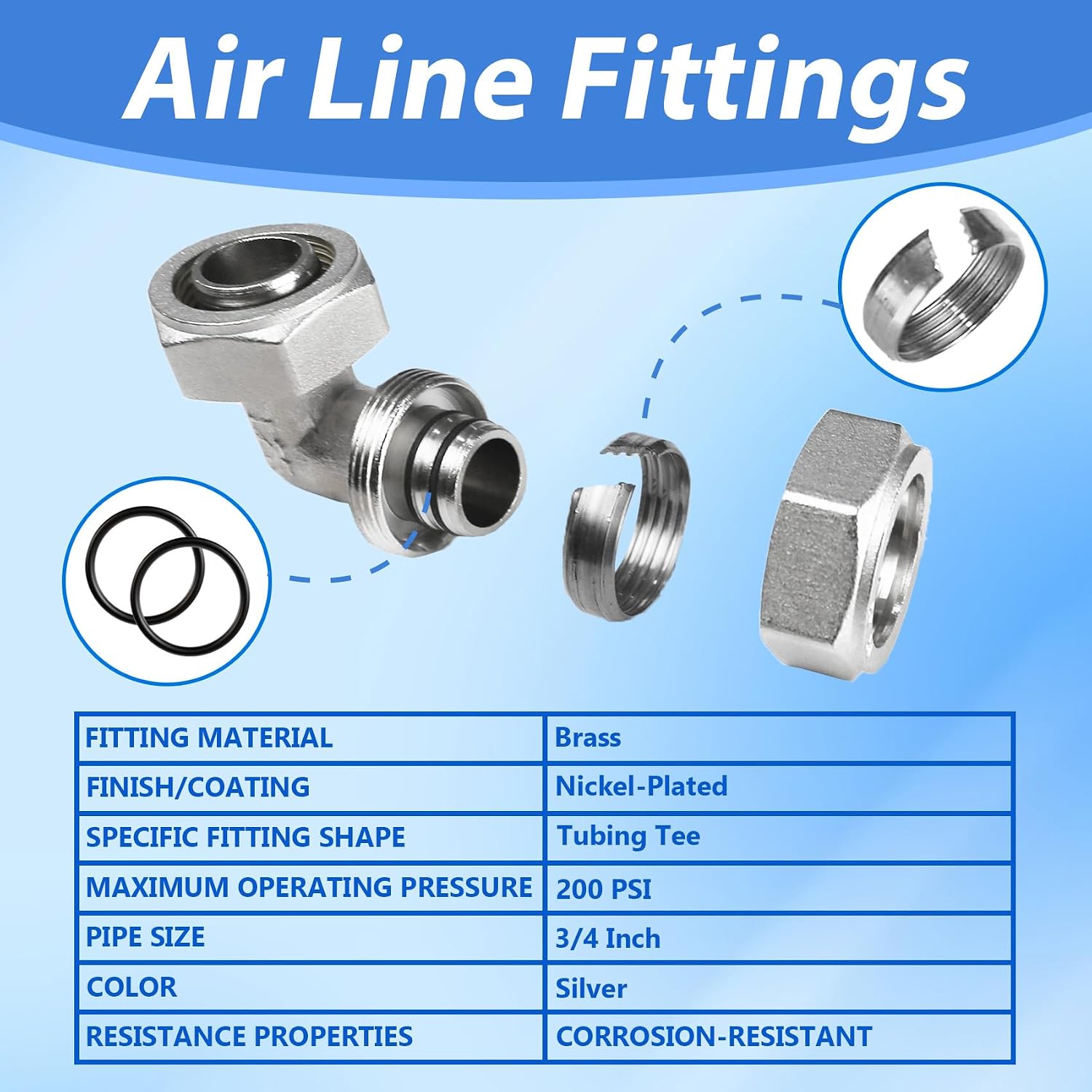 100ft Air Line Kit for Shop/Garage, 3/4’’ Air Line Fittings, 3/4’’ Tubing Tee Air Piping Fittings Air Piping System