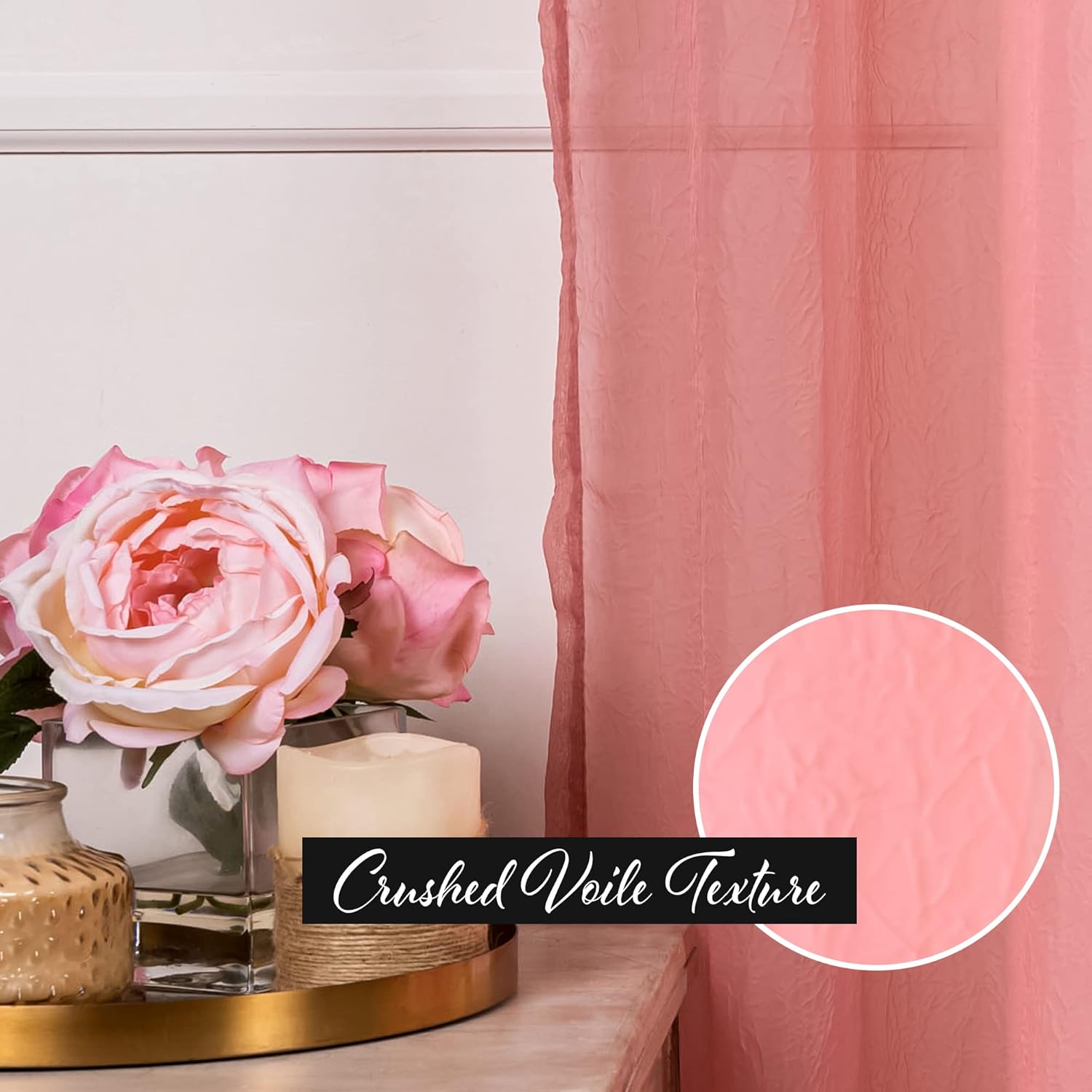 Best Home Fashion Crushed Voile Sheer Curtain Set of 2 Panels – Antique Bronze Grommet Crinkle Sheer Window Treatment for Living Room, Dining Room, Sliding Door (52" W x 84" L, Mauve)