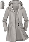 Women's Packable Rain Jacket Waterproof Rain Coat with Hood | Knee-Length, Lightweight, Drawstring Waist, Soft Breathable Lining, 3 Zipper Pockets, 4 Back Vents, Daily Camping Travel