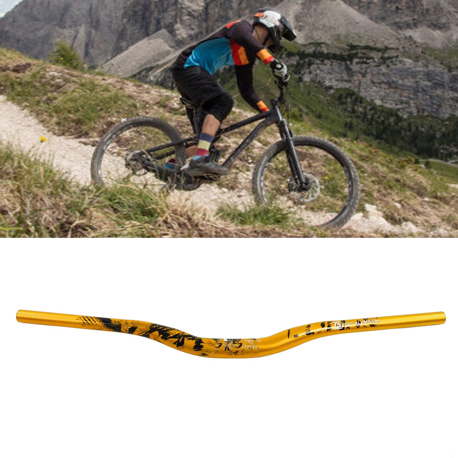 Guidon de vélo extra long 31,8 x 720 mm en alliage d'aluminium, rehausseur pour VTT, vélos de trail et vélo tout-terrain, prise en main confortable (Jaune)