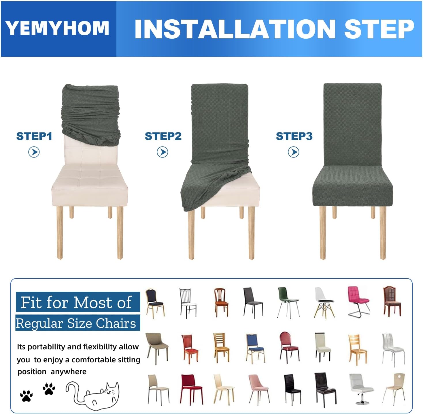 YEMYHOM 4 Packs Latest Checkered Dining Chair Slipcover Parsons Chair Furniture Protector Stretch Chair Covers for Dining Room, Restaurant, Kitchen, Party (Army Green)