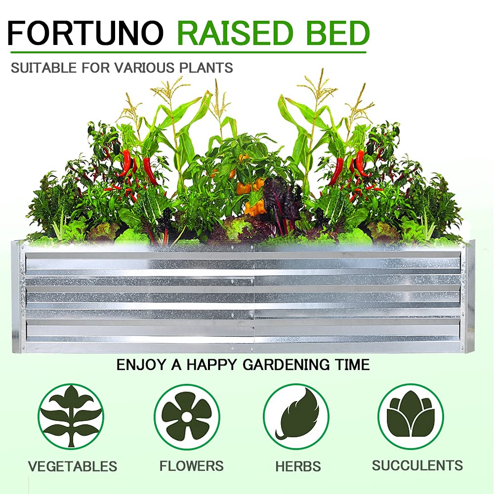 FORTUNO 8x4x2 FT Galvanized Raised Garden Bed Box 96"x47"x22.4" -Large Metal Outdoor Flower Bed Steel Patio Ground Planter for Planting Vegetables and Herbs, Silver