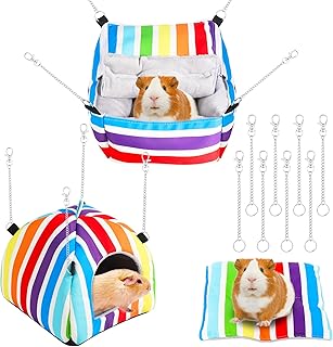 3 PCS Guinea Pig Hideout, Washable Guinea Pig Bed Guinea Pig Cage Accessories Hammock Sleeping Bed Squirrel Hanging Cave for Guinea Pig, Bunny?Chinchilla, Hamsters, Hedgehog
