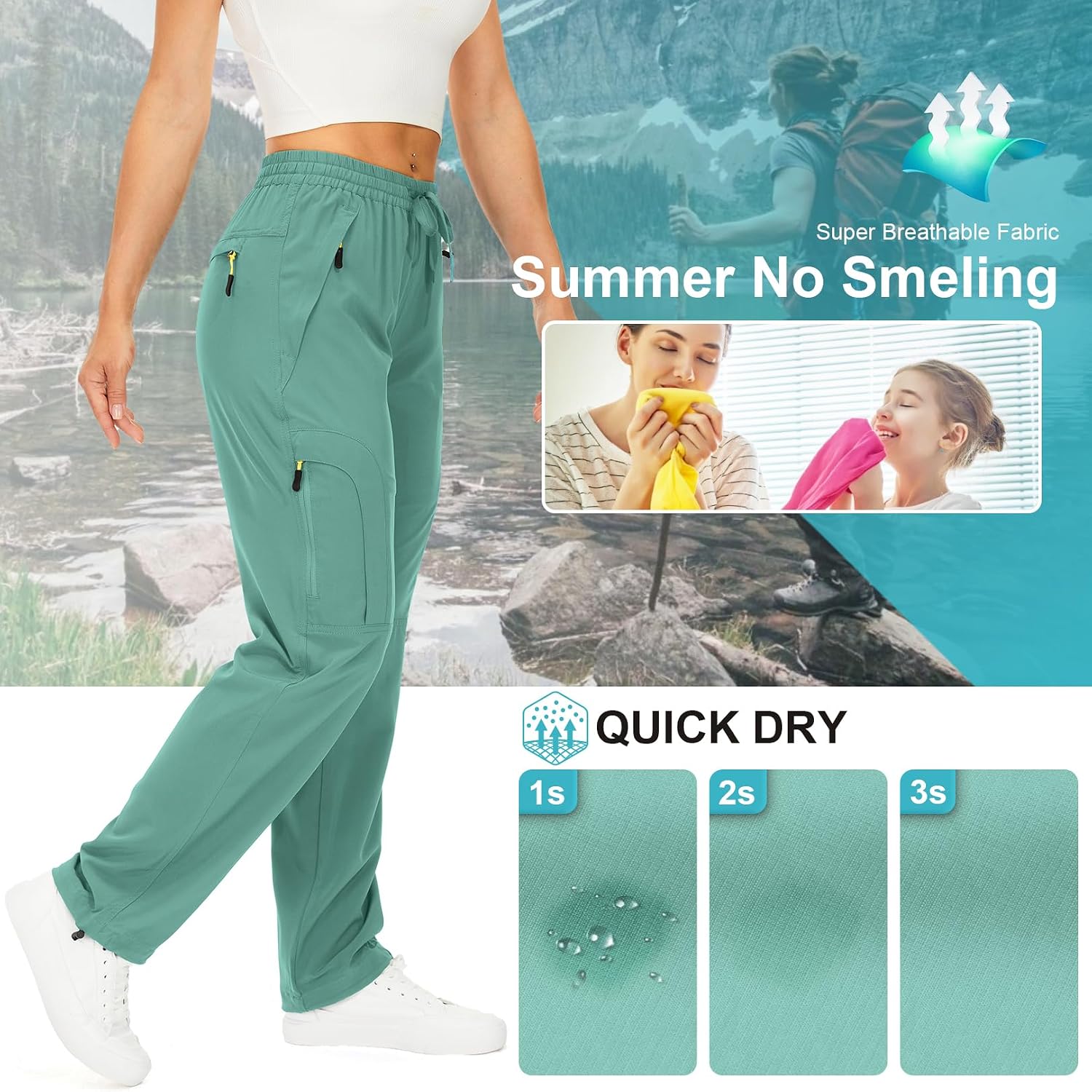 Toomett Women‘s Hiking Cargo Pants UPF 50 Quick Dry with Zipper Pockets image 3