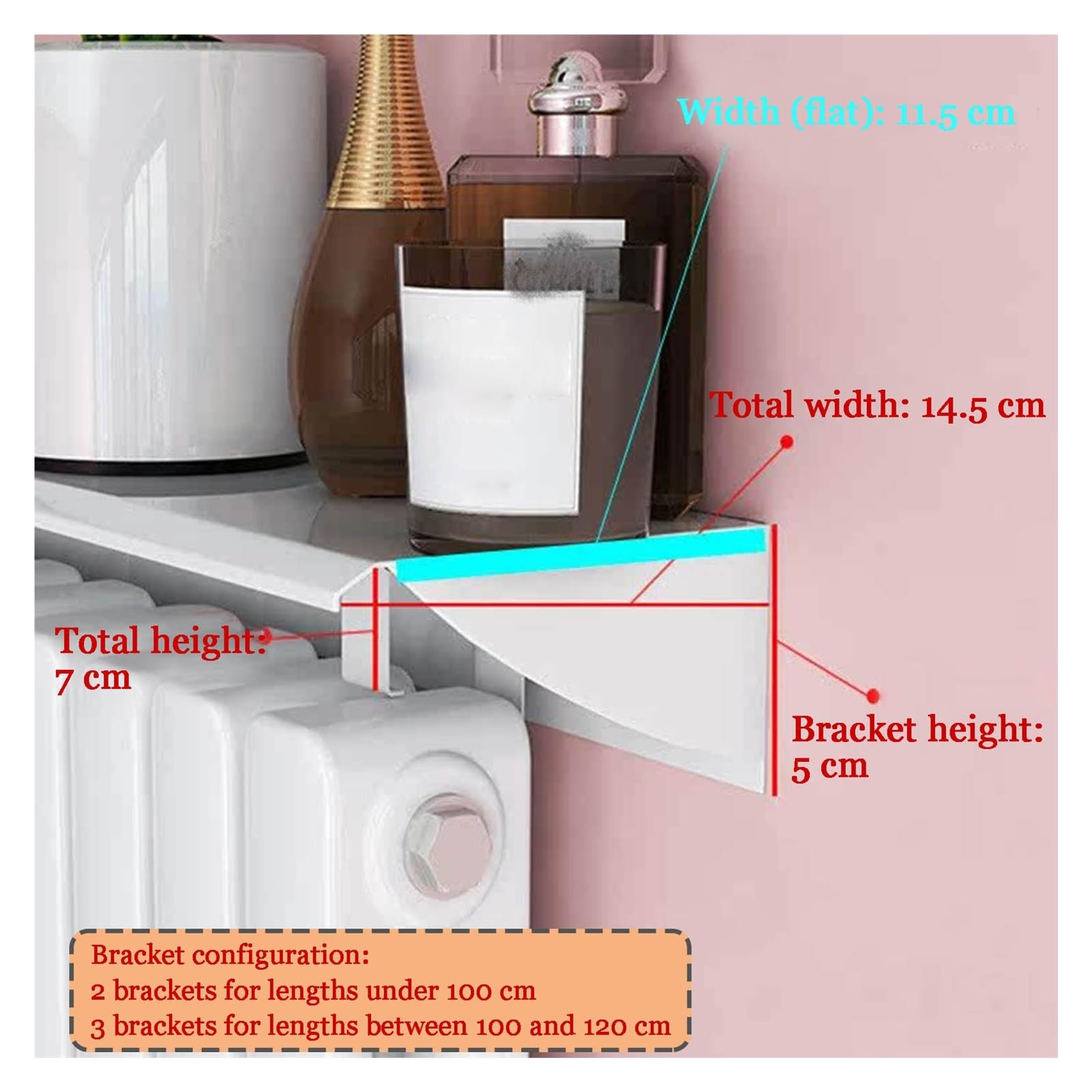 Staffe per mensole per radiatore, supporto organizer multiuso per riscaldamento, rimovibili per soggiorno, camera da letto, bagno (70 cm)