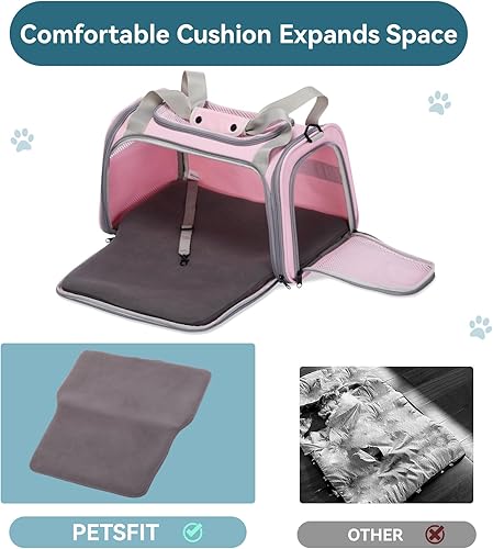 Vista 67 de PETSFIT Transportador de mascotas, transportador de perros aprobado por aerolíneas, plegable de lados suaves, aprobado por la TSA para gatos Azul
