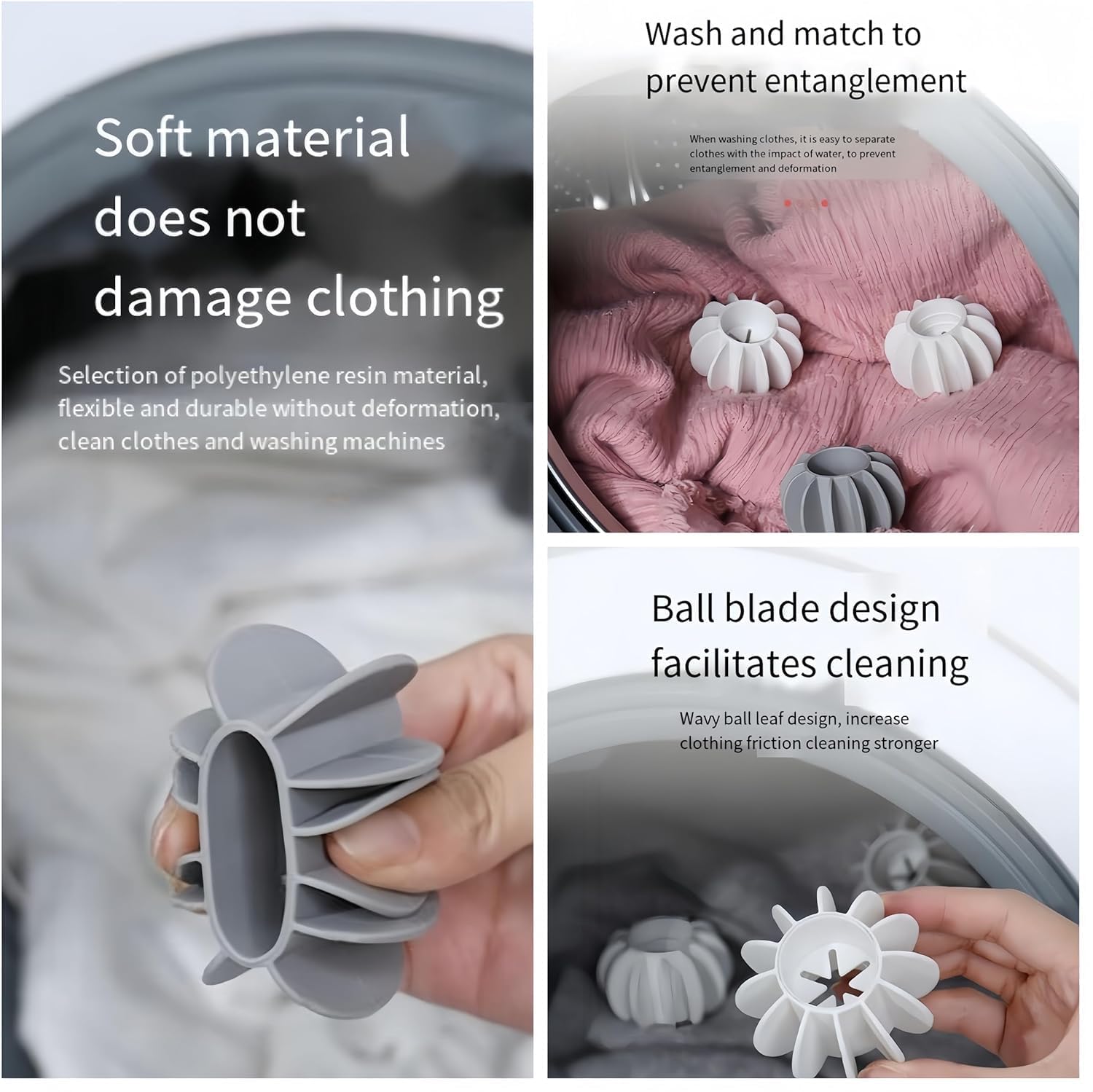 KRYLAR-6pcs Reusable Silicone Laundry Balls - Pet Hair Removal, Clothes Cleaning, and Anti-Winding Washer & Dryer Accessories, Eco-Friendly Laundry Care Balls for Hair Catching, No Electricity Needed. 4