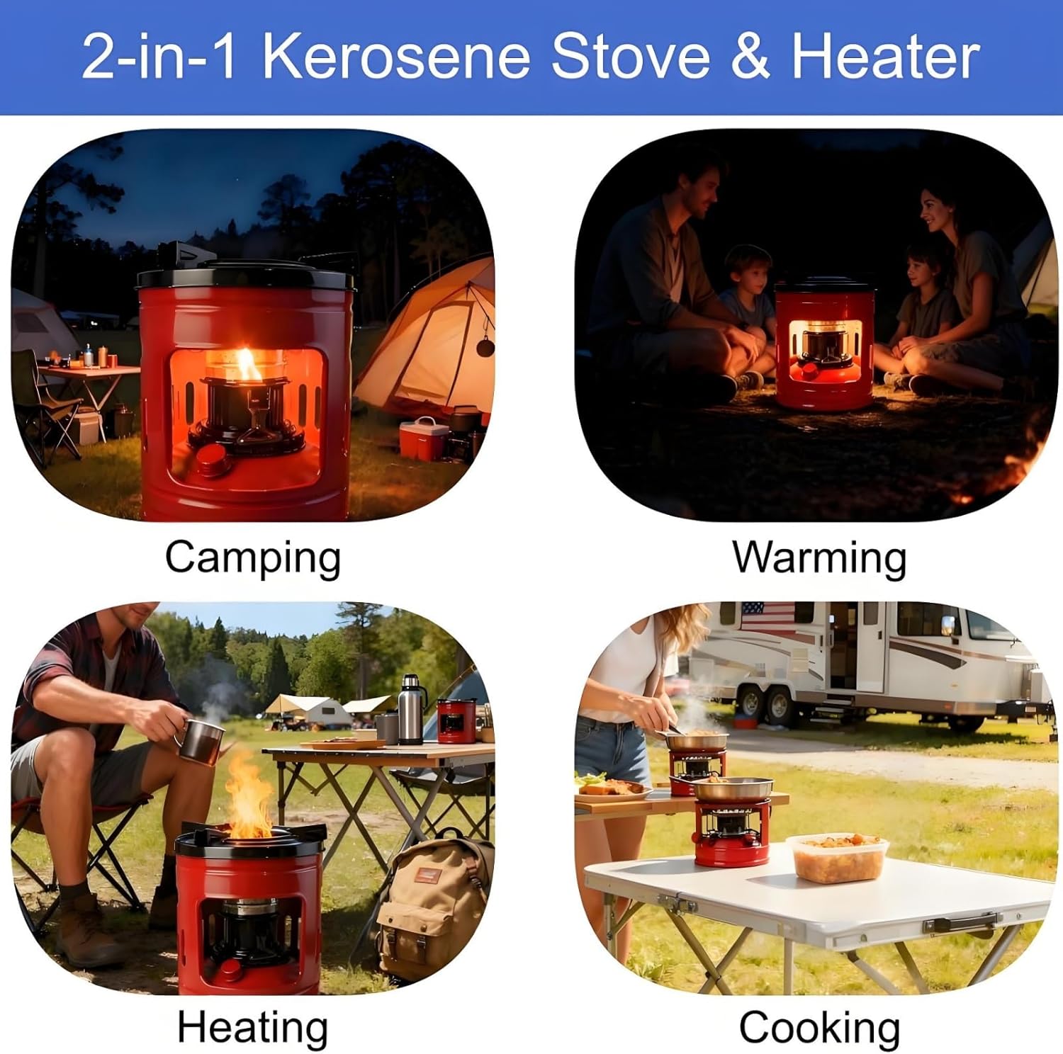 Kerosene Stove Picnic Burner Furnace with 2-Wide Wick, 8.3x8.7" Mini Kerosene Heater, Windproof Portable Camping Stove for 2-4 People Camping Cooking, Small Heater