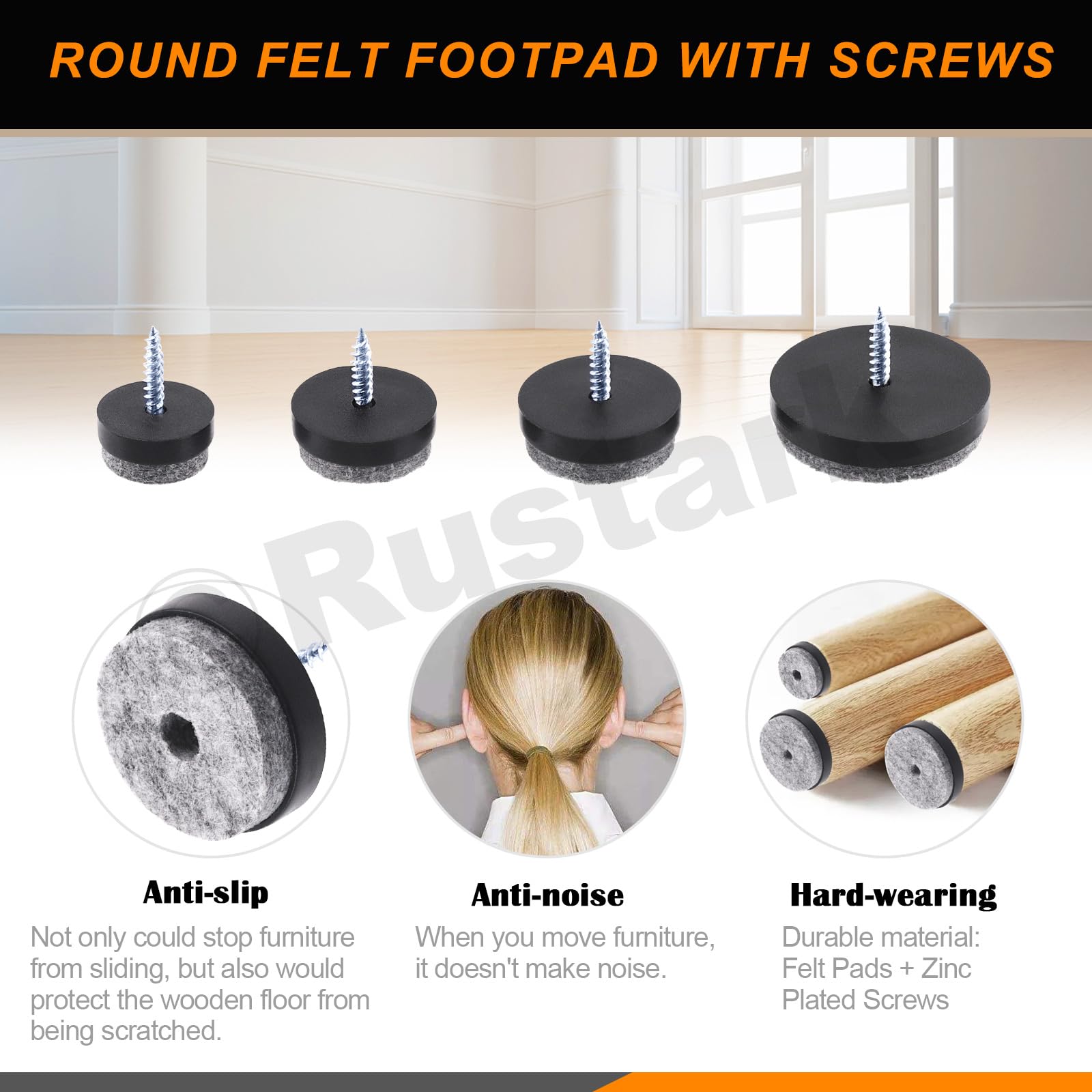 Keadic Lot De 52 Patins Ronds à Visser En Caoutchouc Pour Meubles - 3 Cm Et 2,5 Cm/1,8 Cm - Noir - Antidérapant - Pour Pieds De Chaises En Bois