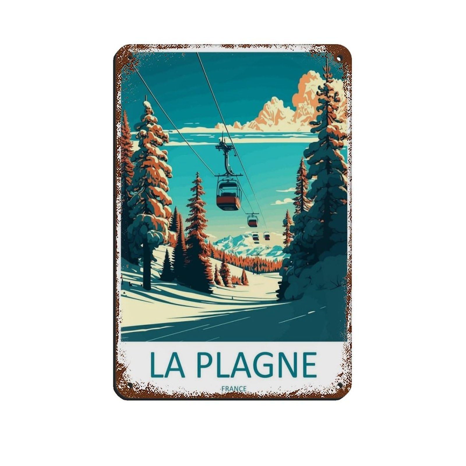 La Plagne Travel Art Ski Art Gift (60) Tin Sign Vintage Metal Pub Club Cafe Bar Home Wall Art Decoration Poster Retro 8x12inch(20x30cm)