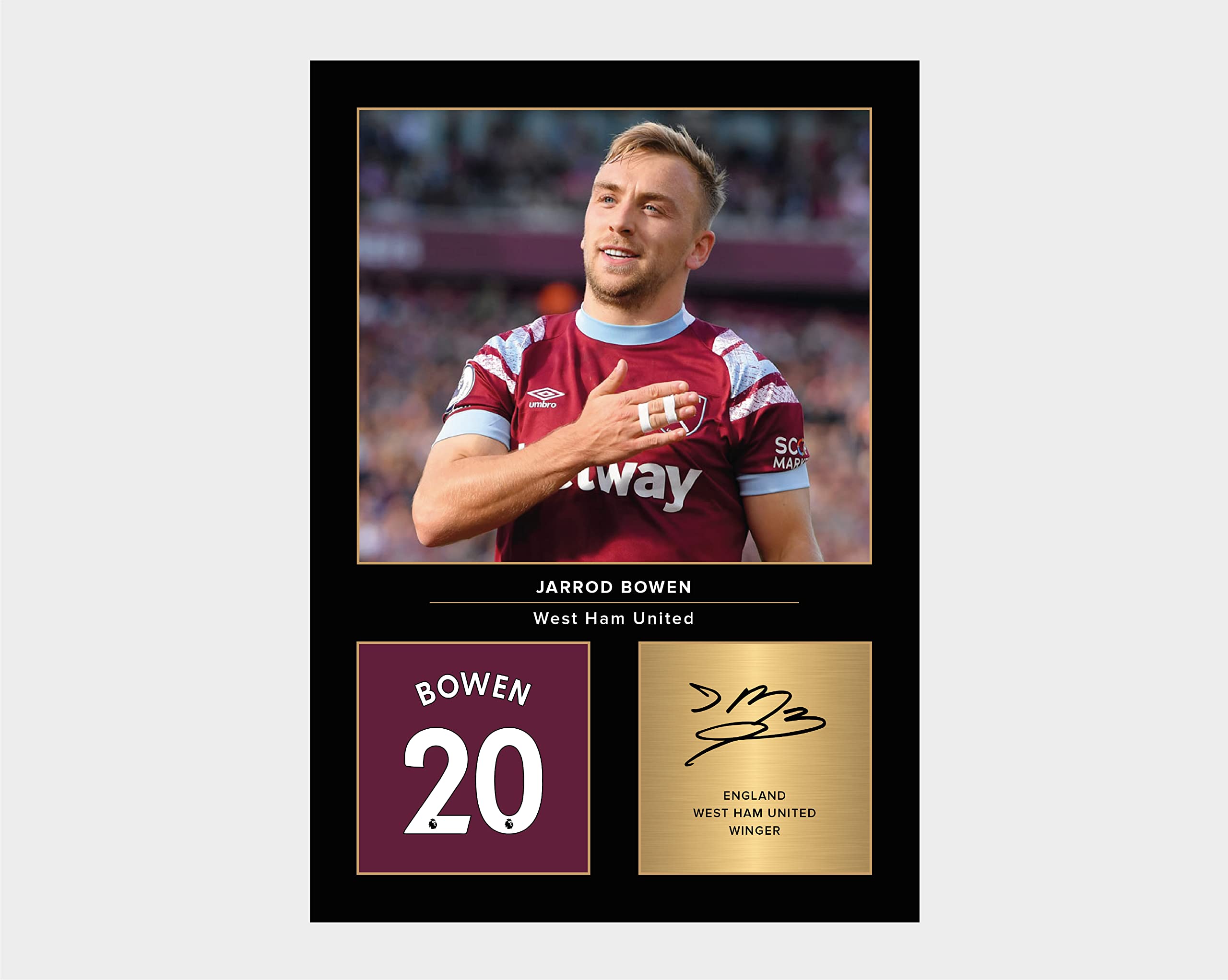 Icons Wall ArtJarrod Bowen Signed A4 Printed Photo Picture Display Gift For West Ham Fans Digitally Reproduced Signature Unframed