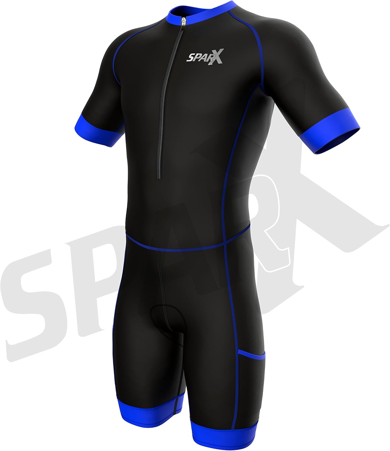 Sparx Men Triathlon Suit Short Sleeve Aero Tri Suit (Black/Blue, XL)