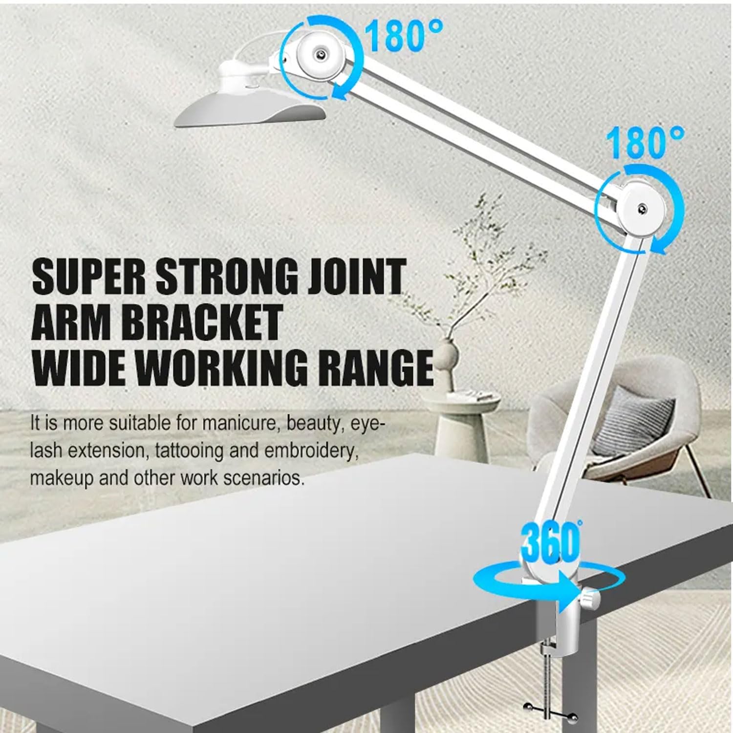 Lampa robocza do paznokci 3000 lm, składana lampa robocza LED 38 W z 112 koralikami do lampy, 4 poziomy jasności, regulacja 180°, lampa stołowa do zdobienia paznokci, rzęs, piękna, makijażu