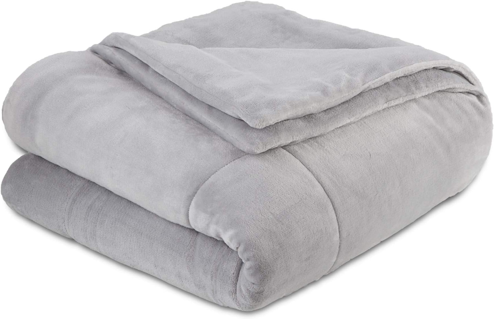 Vellux Queen Plush Lux Warm Blankets - All Season Blankets - Lightweight Quilted Blanket Full Queen Size - Ultra Soft Luxury Hotel Blanket - Box Stitched Blanket (Queen, Light Grey)