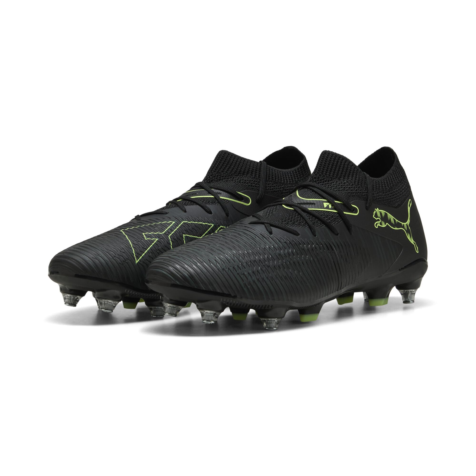 PUMA Unisex Future 8 Match Mixed Soft Ground Football Boots, PUMA Black-Fizzy Light-Green Terrain, 10.5 UK