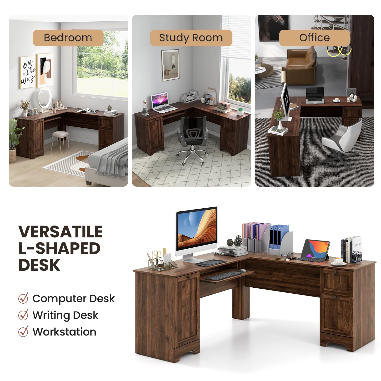 L Shaped Corner Computer Desk Kent Oak