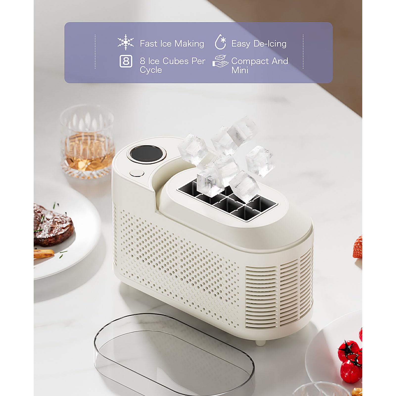 HEEPDD Fabricante de Hielo Portátil de Hielo Encimera Fabricante de Hielo de Escritorio de Escritorio con Doble Energía para Acampar de Automóviles en Casa 8 Cubos (Enchufe de la UE)