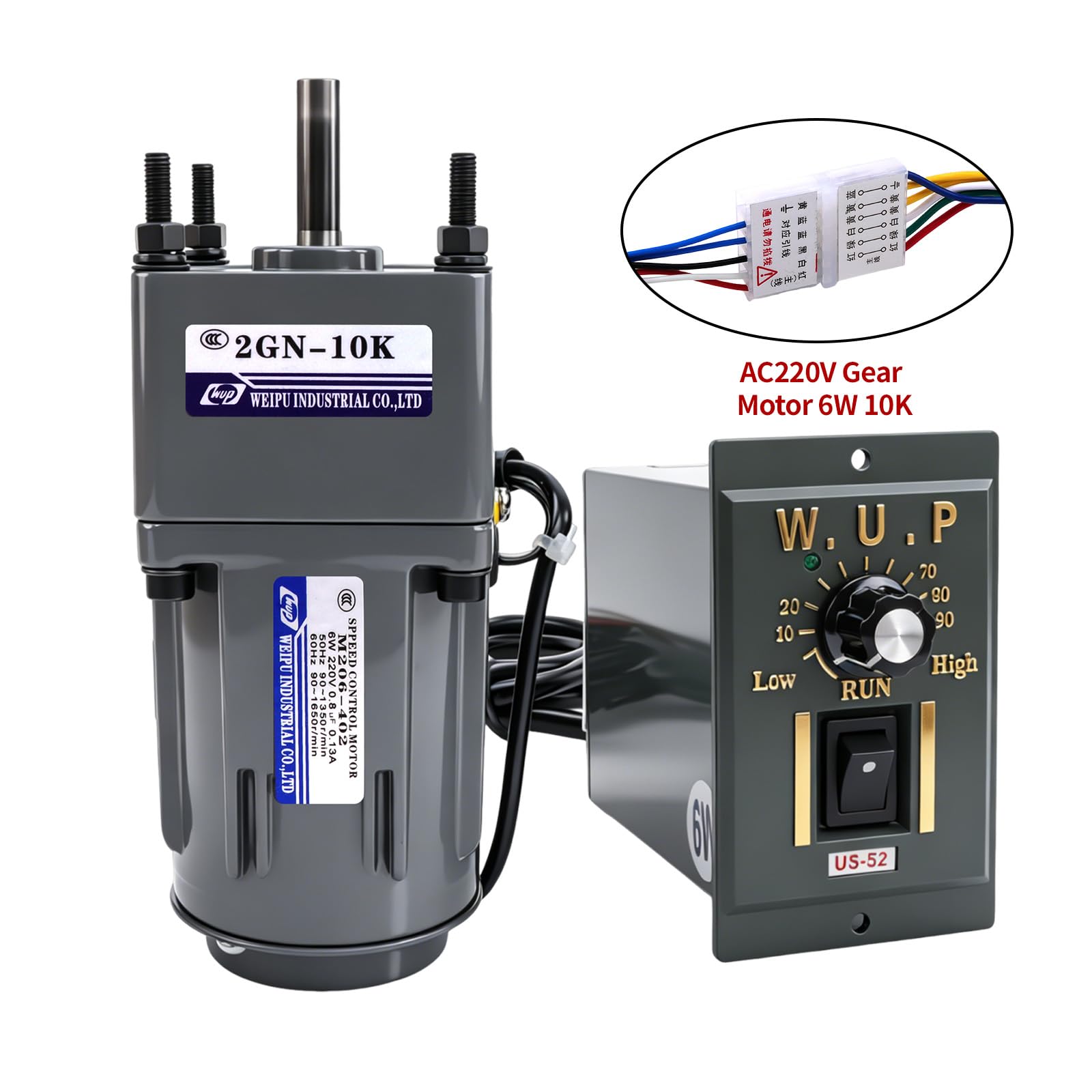 Motoriduttore 220v, Motore Elettrico Con Riduttore AC 6W 220V 0-135 Giri/Min (10k) 8 Nm Riduttore di Velocità A Frequenza Regolabile E Indietro Commutabile
