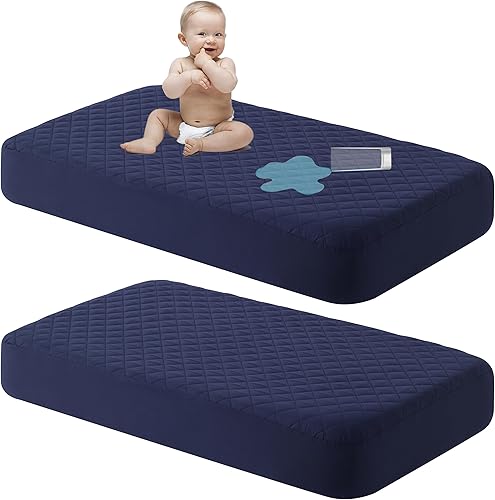 Miniatura 9 de NTBAY Paquete de 2 protectores de colchón impermeables para mini cuna, acolchados de 24 x 38 pulgadas, lavables a máquina, suaves y transpirables
