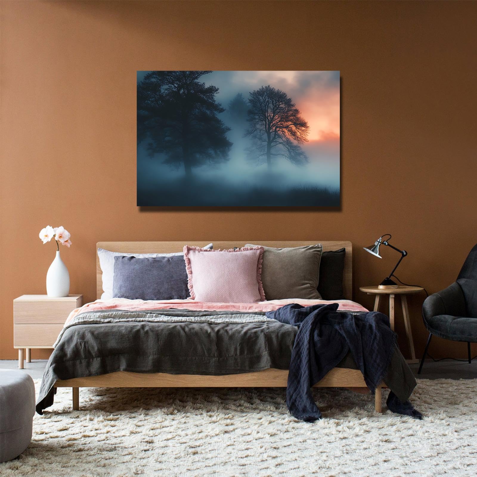 UIRINGART Toile de style gothique art mural matin brouillard forêt paysage imprimer affiche pour le salon salle d’étude chambre mystérieux décor mural 50x80cm cadre intérieur