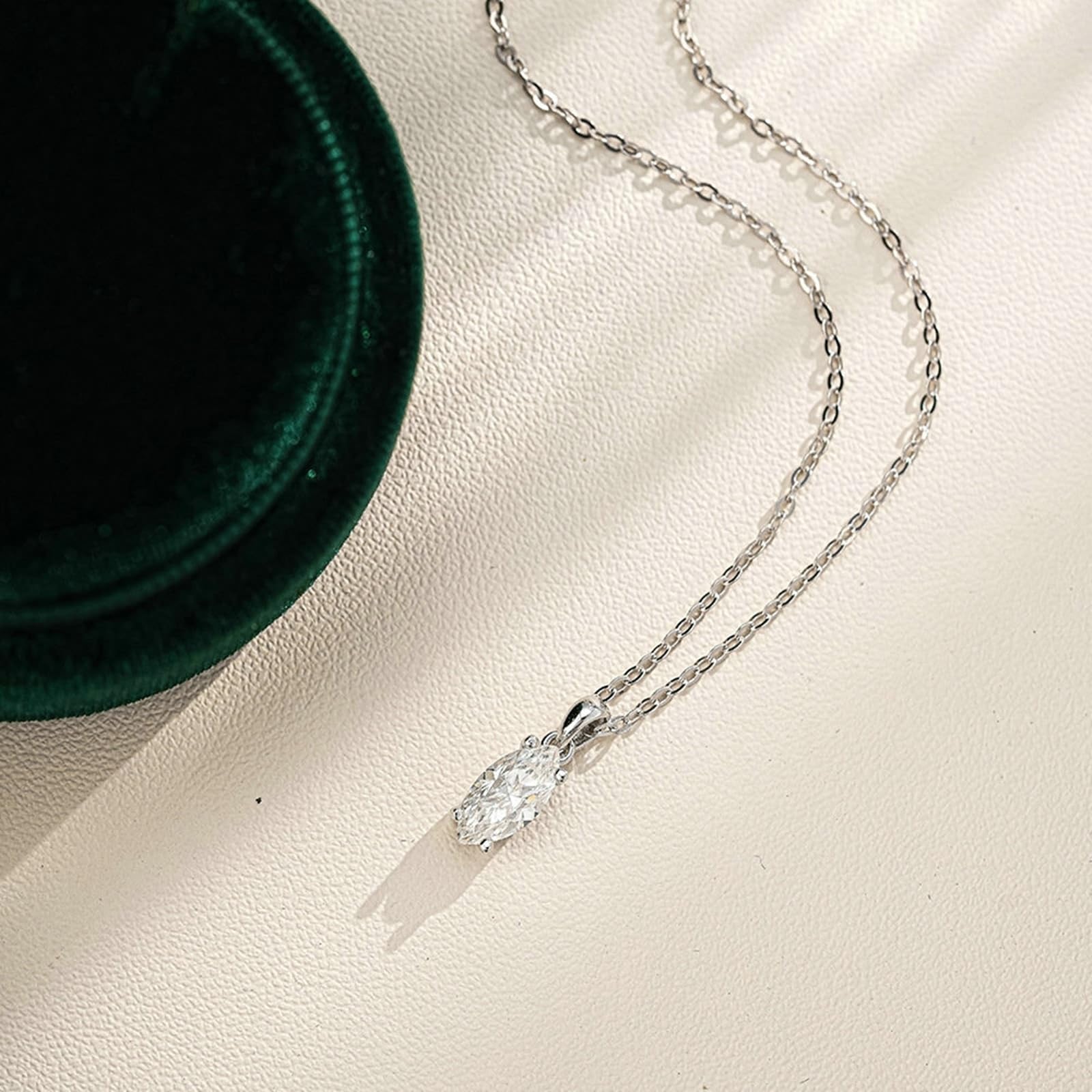 Collar de oro blanco Au750 de 18 quilates, joya auténtica con marquesa moissanita, colgante solitario de 45 cm