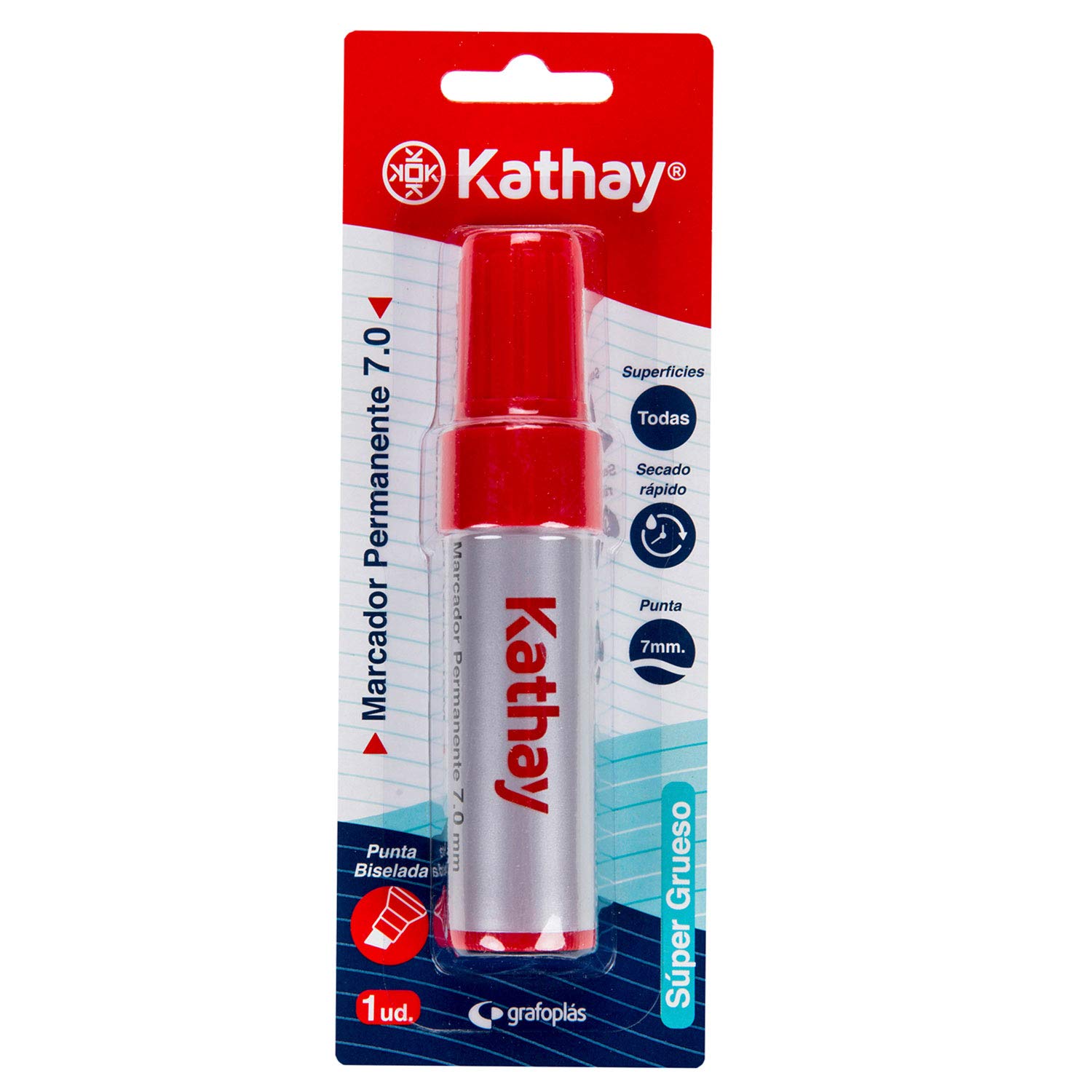 Kathay 86211051. Marcador Permanente, Punta Biselada 7mm, Color Rojo, Secado Rápido, Para Todo Tipo de Superficies