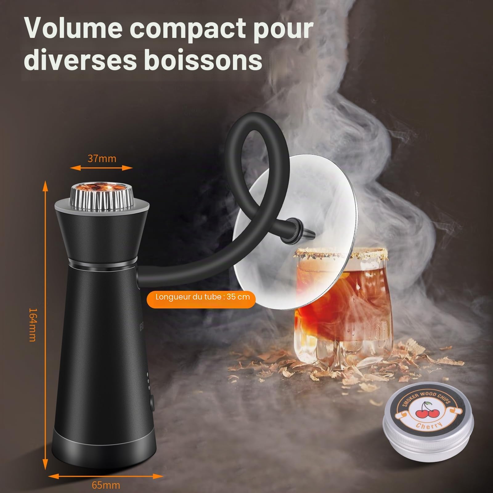 BORUIT Fumeur Portable, Infuseur de Fumée en Alliage d'aluminium avec 4 Paquets de Copeaux de Bois, Pistolet à Fumée pour la Cuisine, Viande, Saumon, Cocktails, Fromage, Barbecue (noir)
