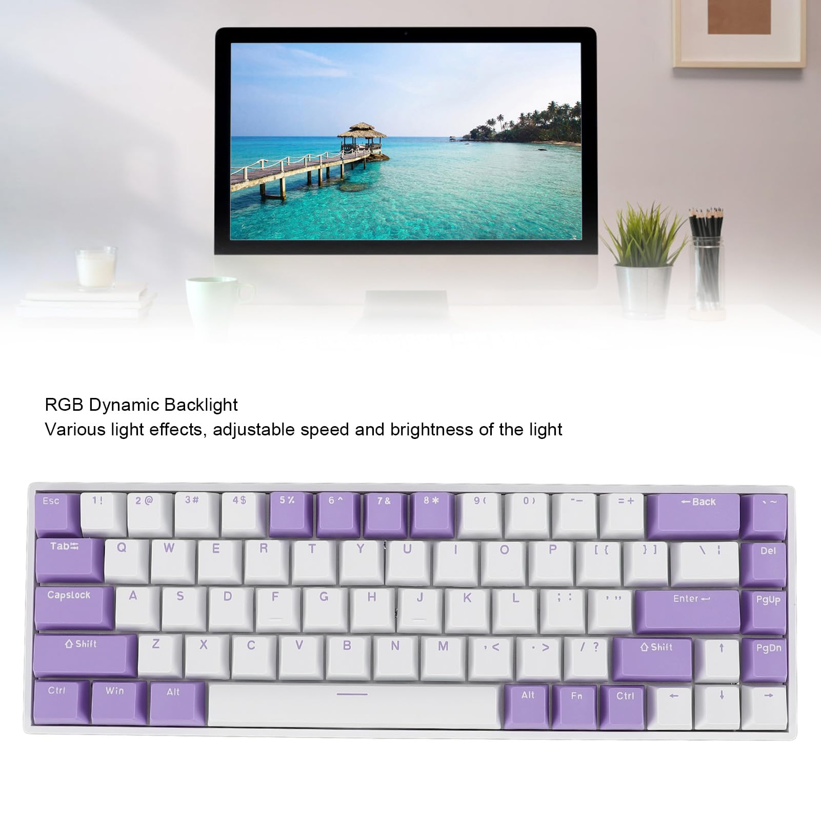 Acouto Teclado Mecánico con Interruptor Rojo de 68 Teclas RGB 60 por Ciento USB C Teclado para Juegos con Cable para PC con Puerto USB El con Cable un 68 Teclas Mecánico60 por Ciento